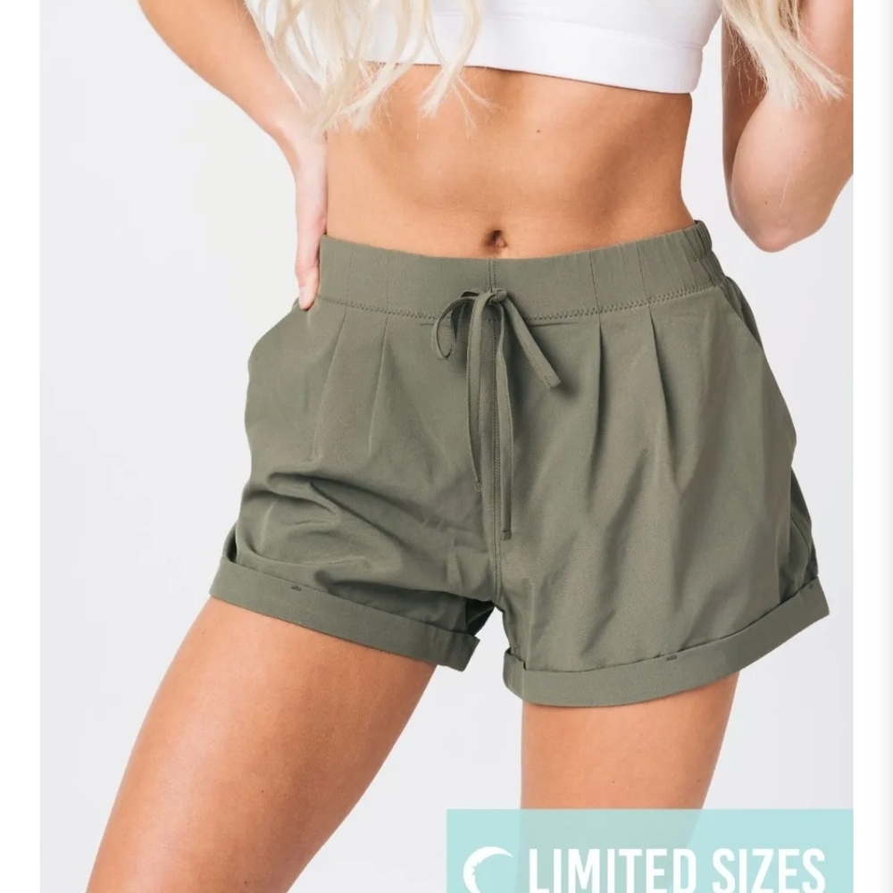 Olive Drawstring Athletic Shorts for Women
